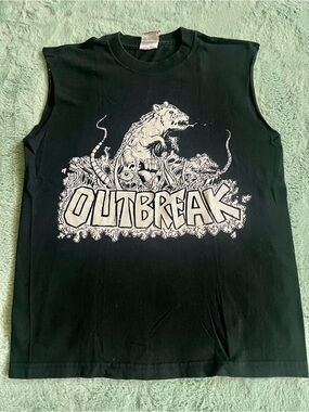 Vintage OUTBREAK Graphic Sleeveless Band Tee - Black & White